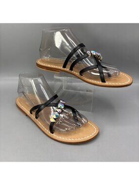 Capritouch Strappy Shoes Womens 9 Black Embellished Flat Crystals Casual Slip On